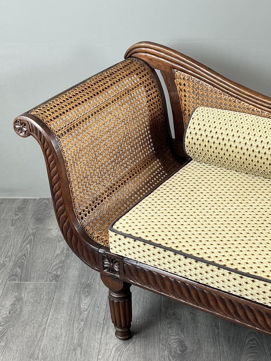 Méridienne de style Louis XVI en bois sculpté et cannage, XIXe siècle-photo-8