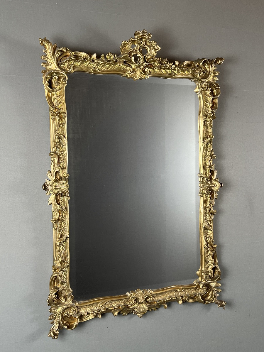 Large Louis XV Style Giltwood Mirror, 19th Century-photo-4