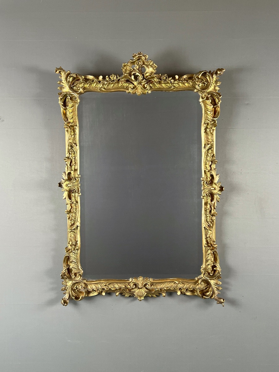 Large Louis XV Style Giltwood Mirror, 19th Century-photo-2