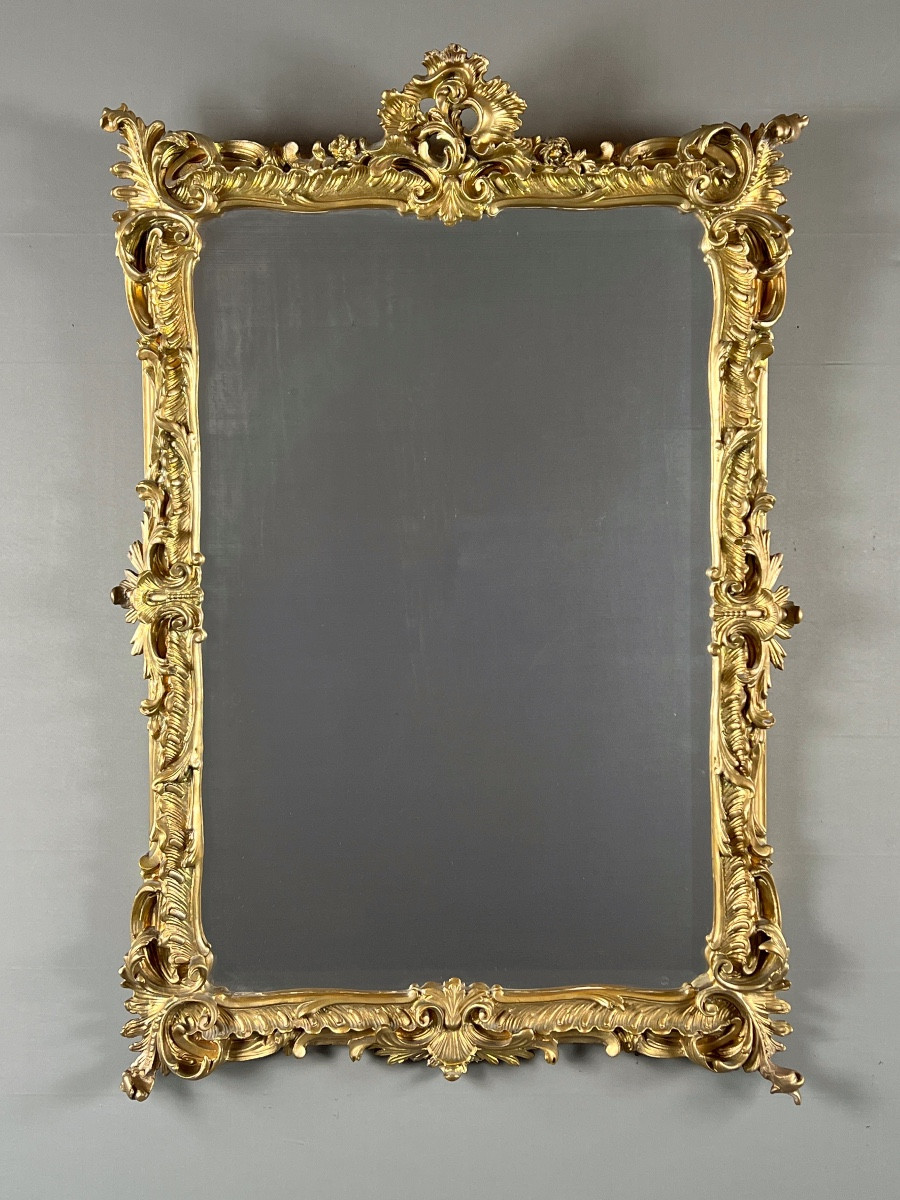 Large Louis XV Style Giltwood Mirror, 19th Century