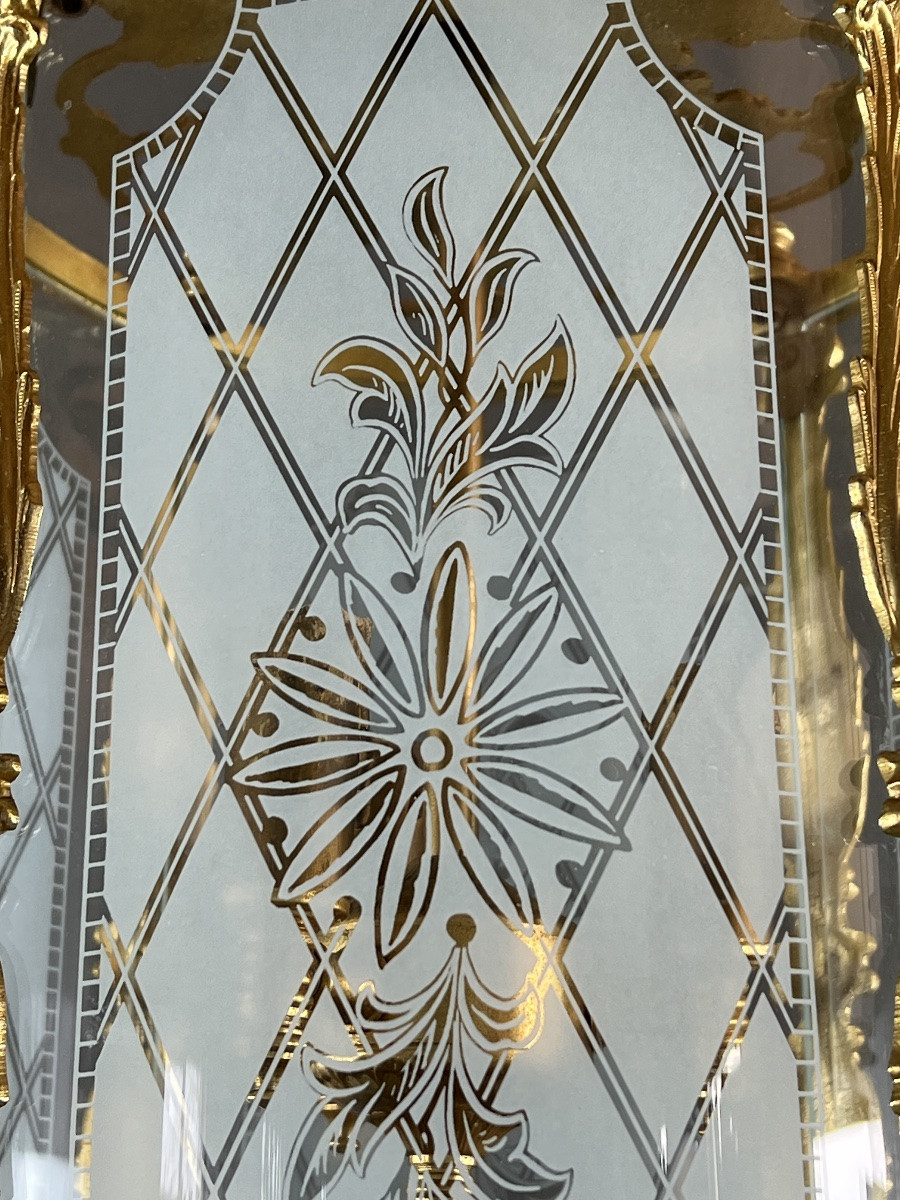 Lanterne de style Louis XVI en bronze doré et verre gravé, XXe Siècle-photo-4