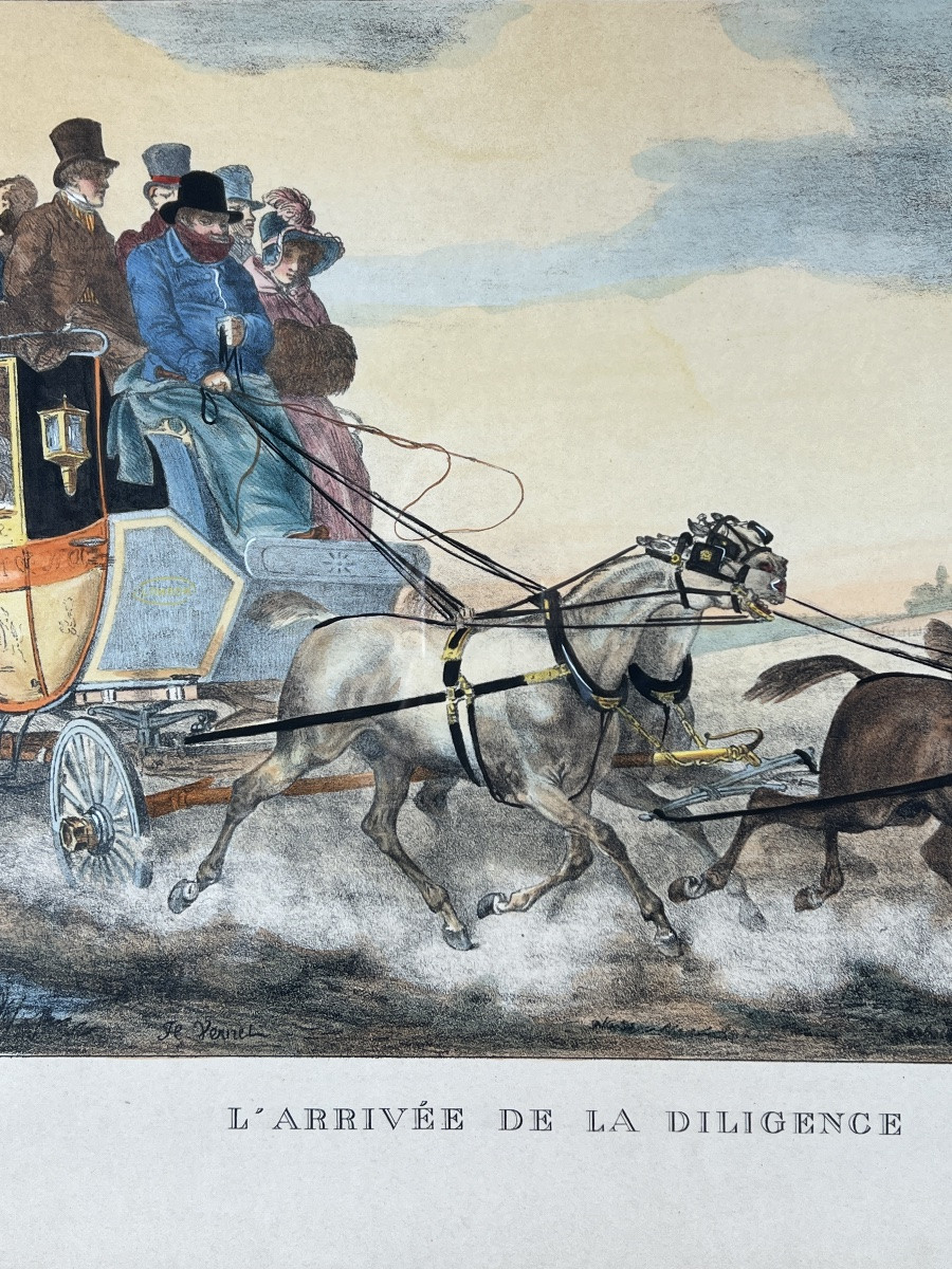 Paire de gravures d’après Horace Vernet, Scènes de diligences, XIXe Siècle-photo-2