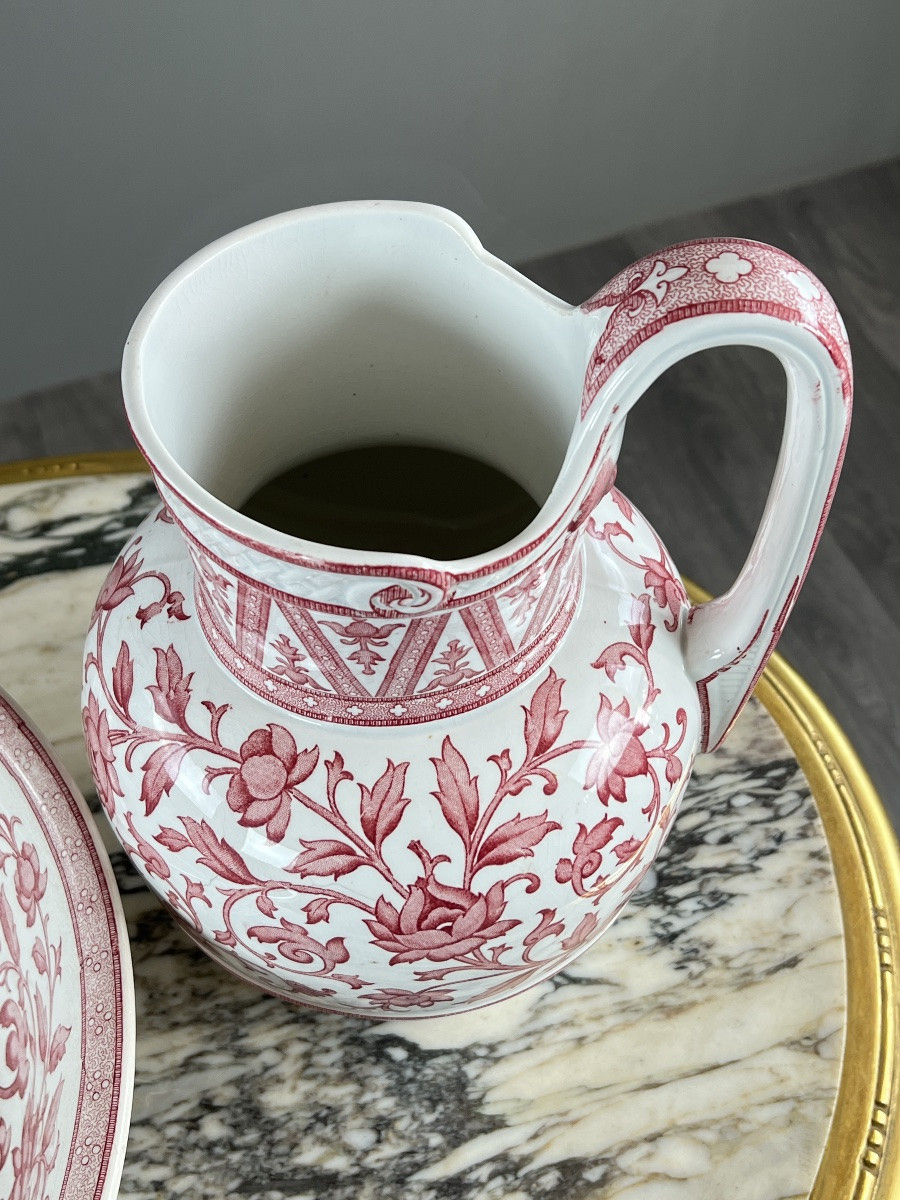 Nécessaire de toilette en faïence de Sarreguemines, Modèle Oriental, XIXe Siècle-photo-2