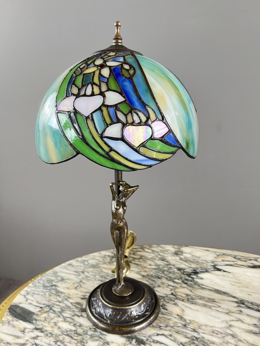 Pair Of Tiffany-style Lamps, 20th Century-photo-4