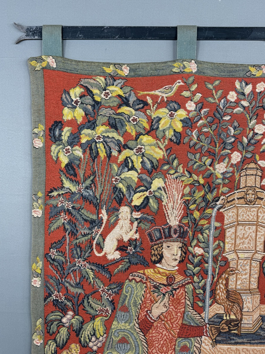 Medieval-style Wall Tapestry, Courtly Scene, 20th Century-photo-3
