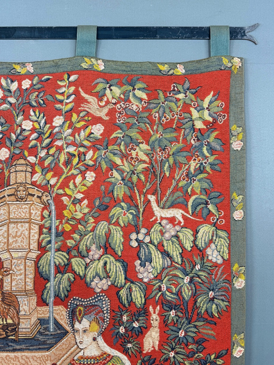 Medieval-style Wall Tapestry, Courtly Scene, 20th Century-photo-4