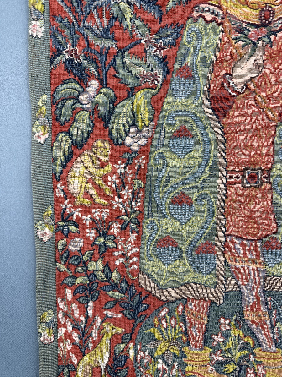 Medieval-style Wall Tapestry, Courtly Scene, 20th Century-photo-5