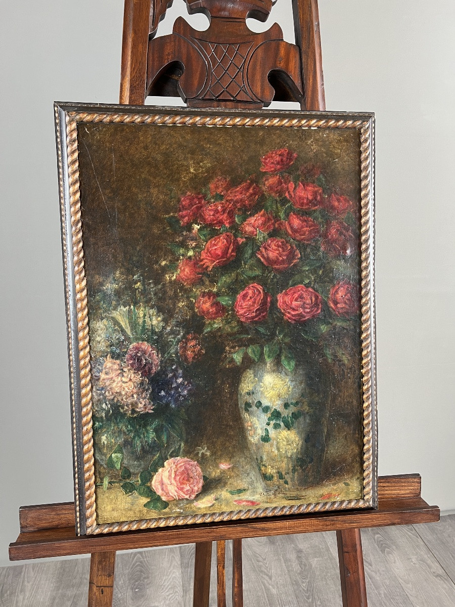 Tableaux, Paire de natures mortes aux fleurs, huiles sur toile, Angelo Zoffoli (1860–1910)-photo-3