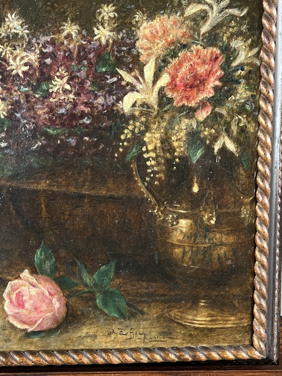 Tableaux, Paire de natures mortes aux fleurs, huiles sur toile, Angelo Zoffoli (1860–1910)-photo-4