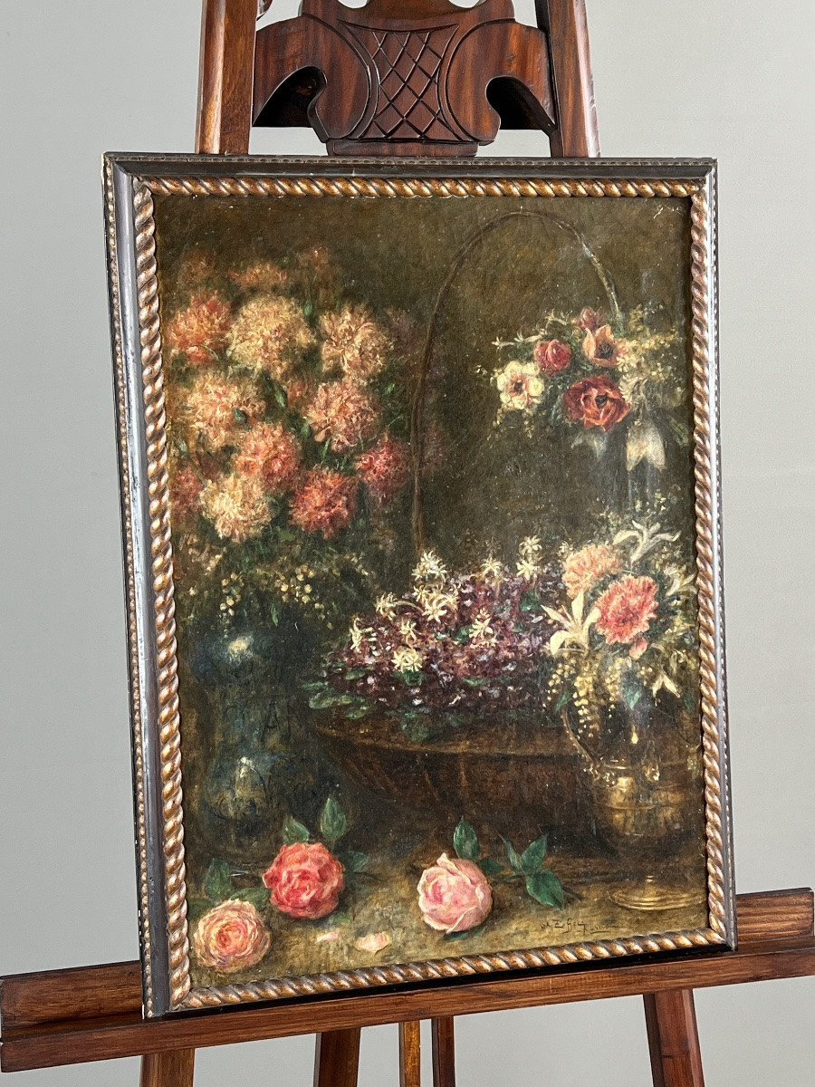 Tableaux, Paire de natures mortes aux fleurs, huiles sur toile, Angelo Zoffoli (1860–1910)-photo-5