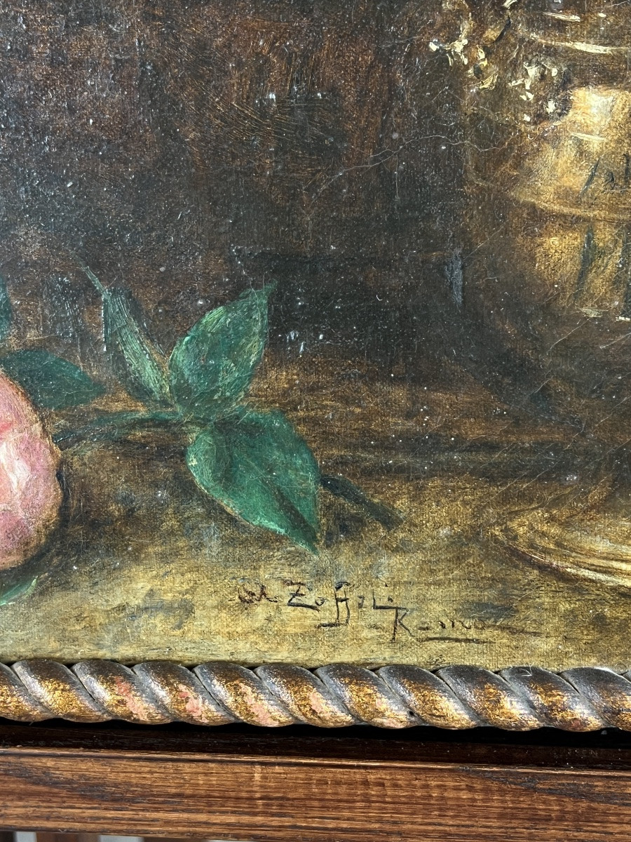 Tableaux, Paire de natures mortes aux fleurs, huiles sur toile, Angelo Zoffoli (1860–1910)-photo-7