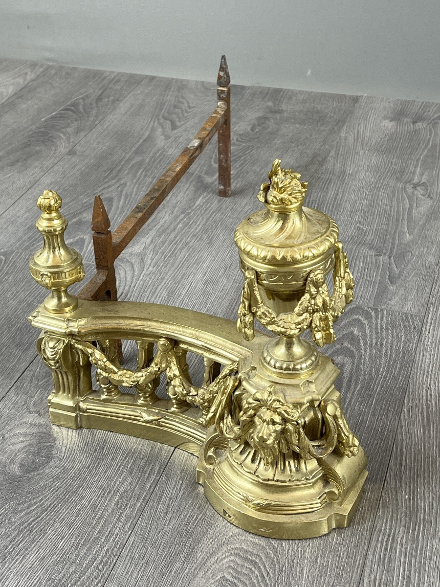 Paire de chenets en bronze doré, style Louis XVI, XXe Siècle-photo-2