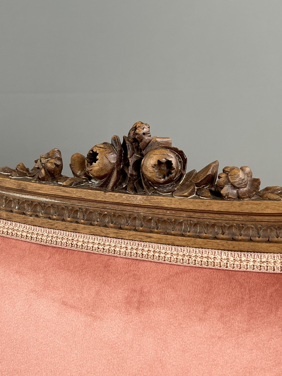 Paire de fauteuils bergères de style Louis XVI en bois sculpté, velours, XXe Siècle-photo-2