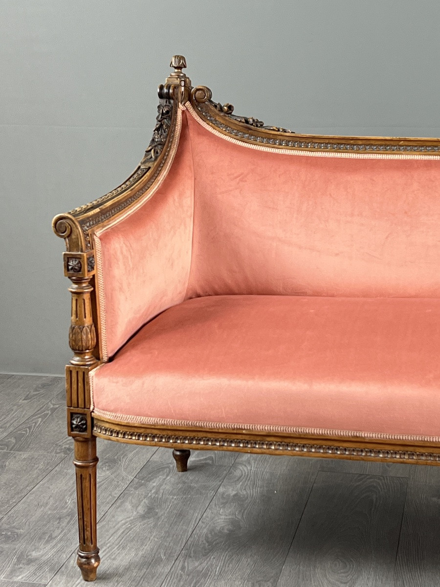 Louis XVI Style Sofa In Carved Wood And Velvet, 20th Century-photo-2