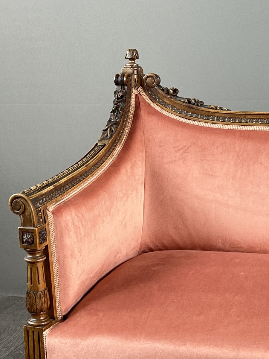 Louis XVI Style Sofa In Carved Wood And Velvet, 20th Century-photo-3