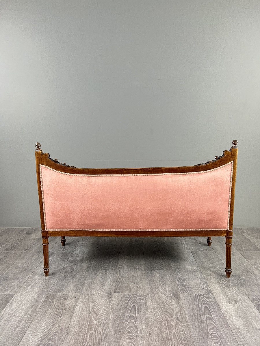Louis XVI Style Sofa In Carved Wood And Velvet, 20th Century-photo-2