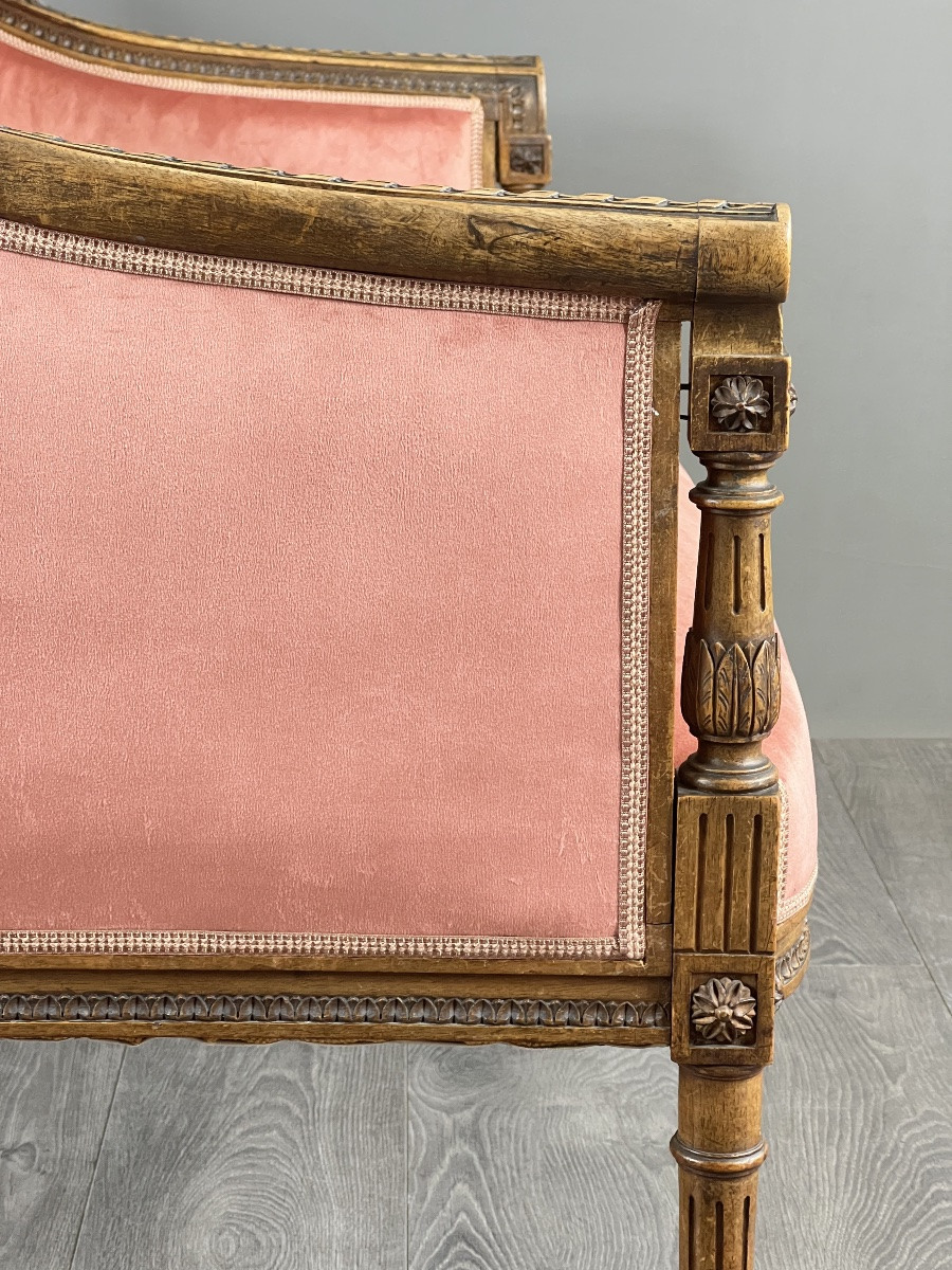 Louis XVI Style Sofa In Carved Wood And Velvet, 20th Century-photo-3