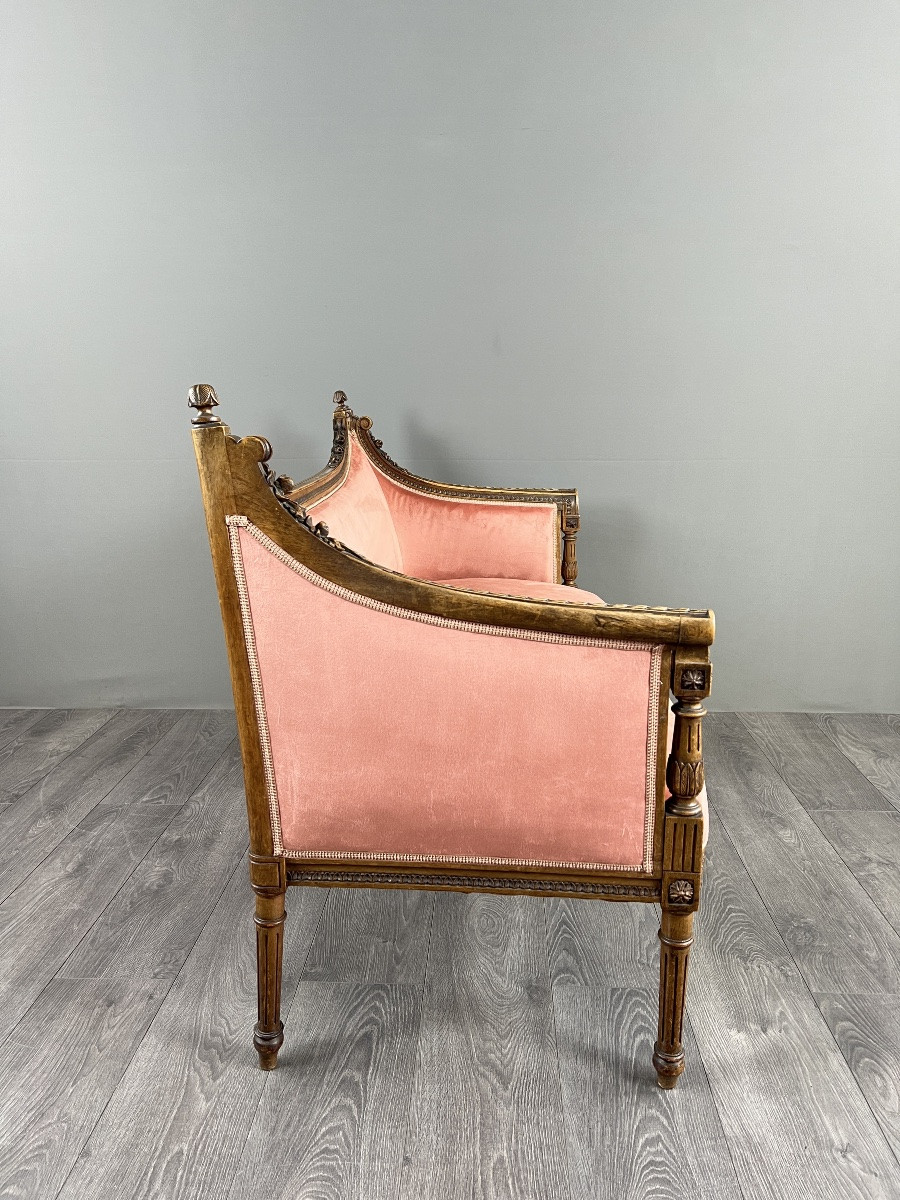 Louis XVI Style Sofa In Carved Wood And Velvet, 20th Century-photo-4
