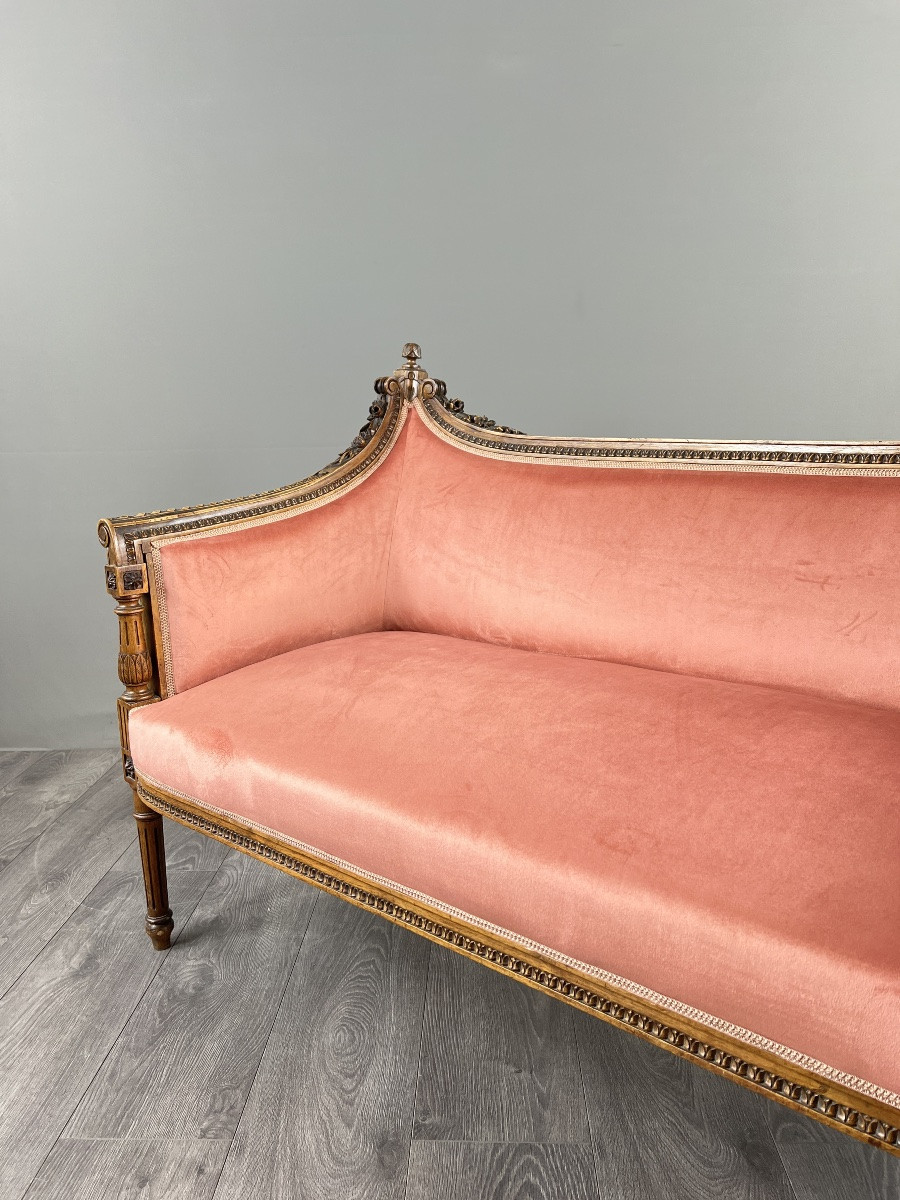 Louis XVI Style Sofa In Carved Wood And Velvet, 20th Century-photo-6