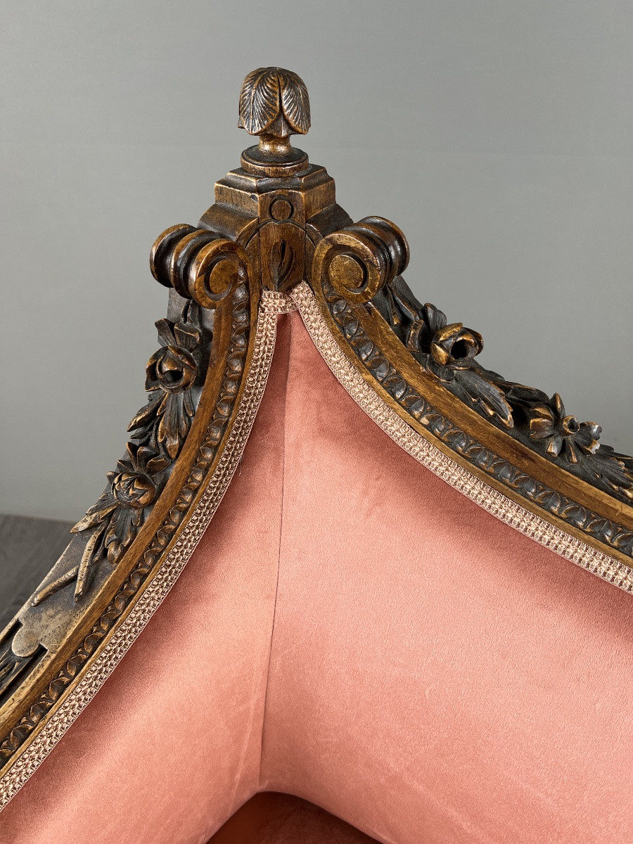 Louis XVI Style Sofa In Carved Wood And Velvet, 20th Century-photo-8