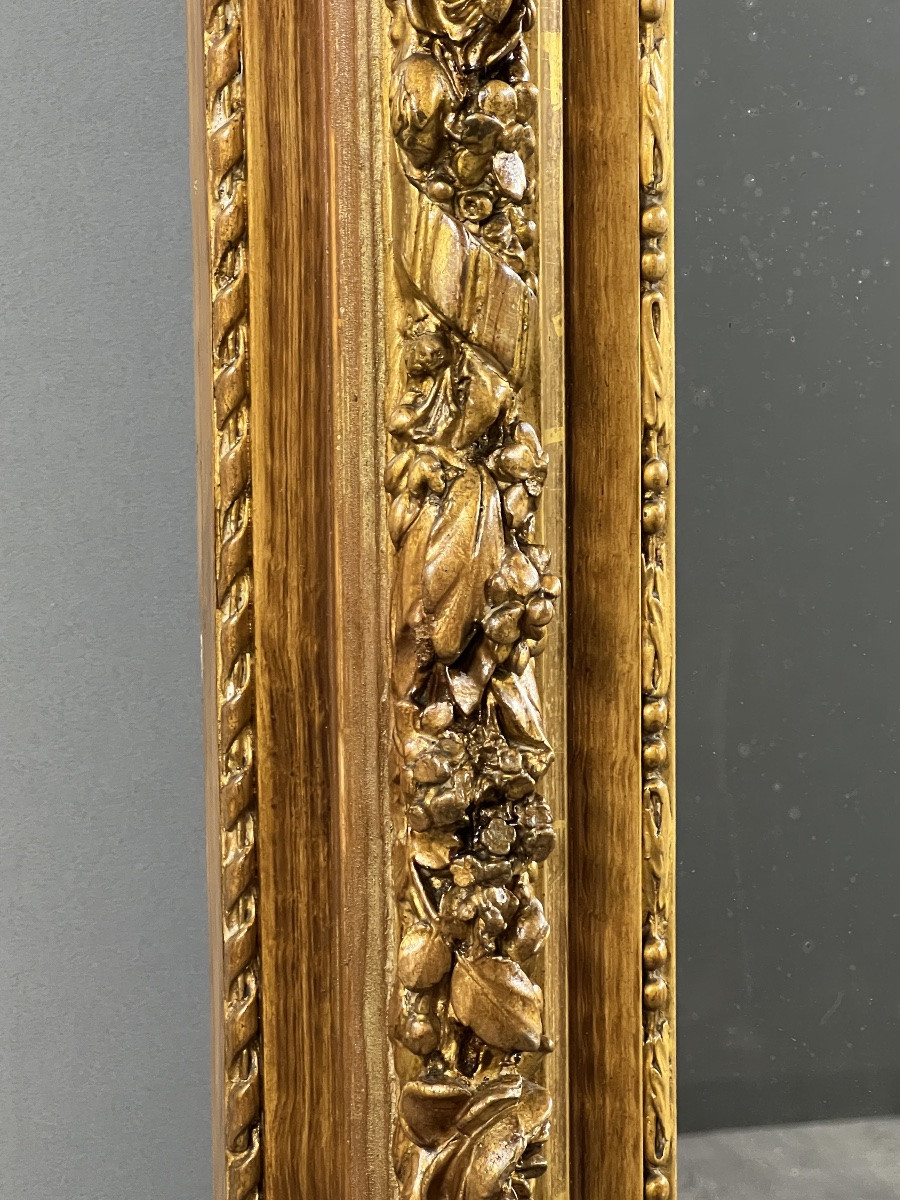 Grand miroir en bois doré de style Louis XVI à fronton sculpté, XIXe Siècle-photo-4