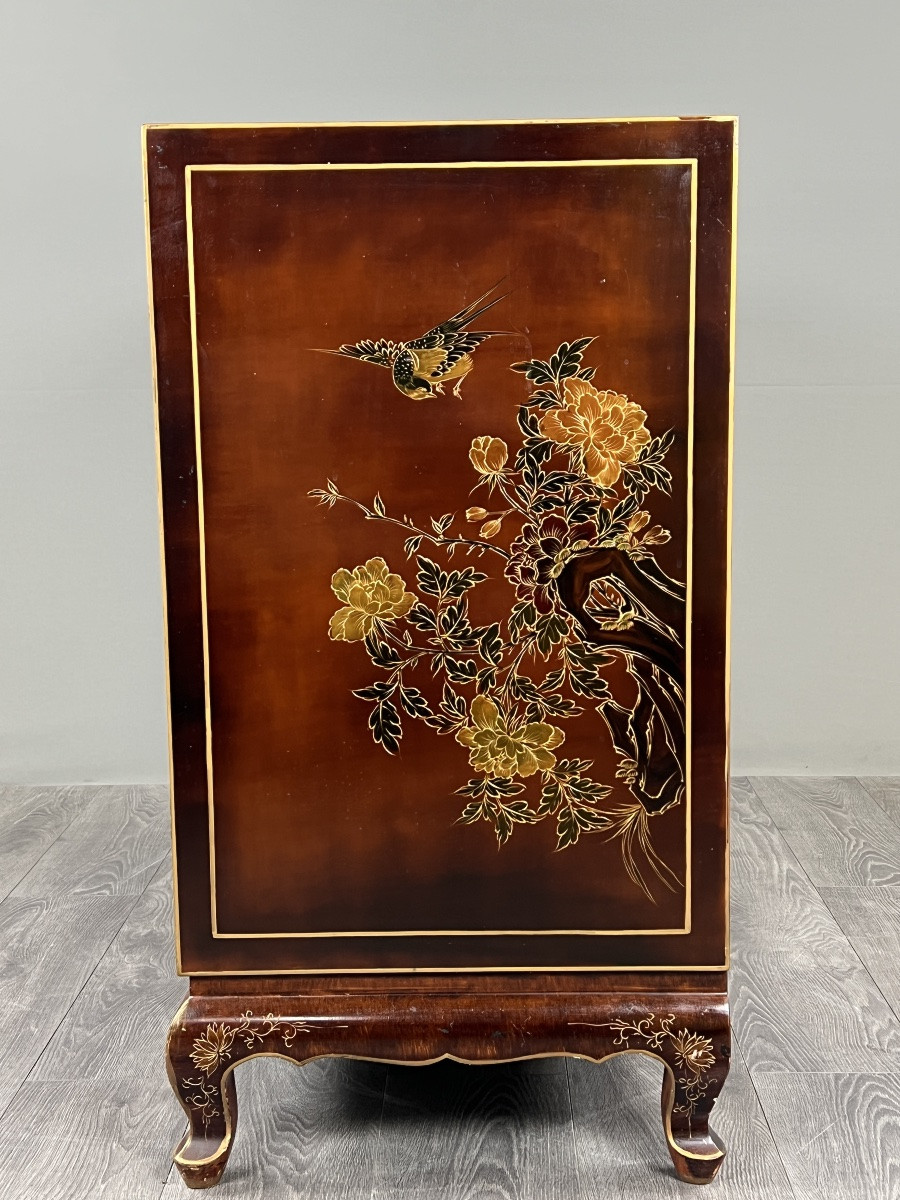 Lacquered Chinese Cabinet Decorated With Flowers And Birds, 20th Century-photo-6