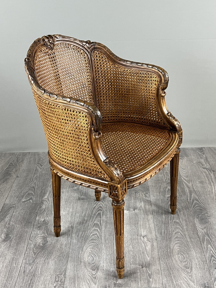 Paire de fauteuils cannés de style Louis XVI, XIXe siècle-photo-1