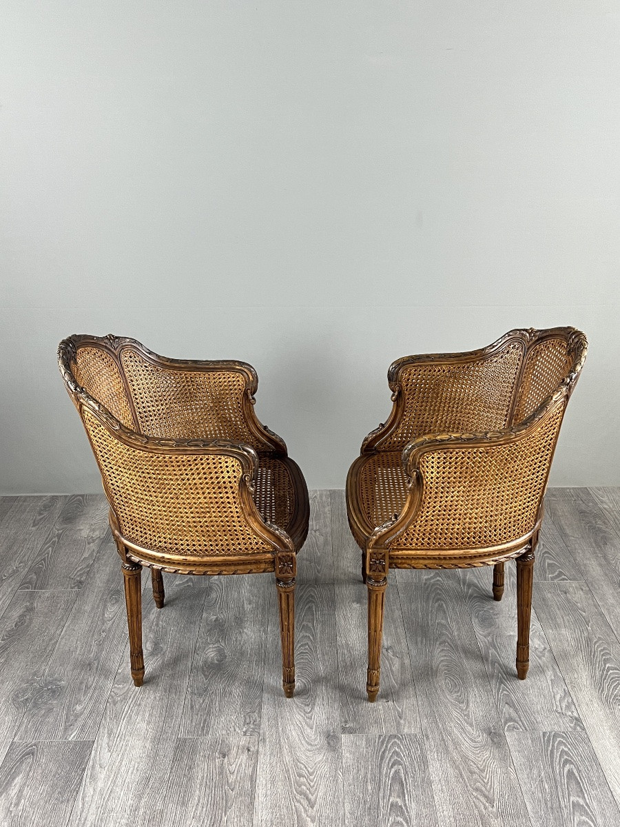Paire de fauteuils cannés de style Louis XVI, XIXe siècle-photo-3