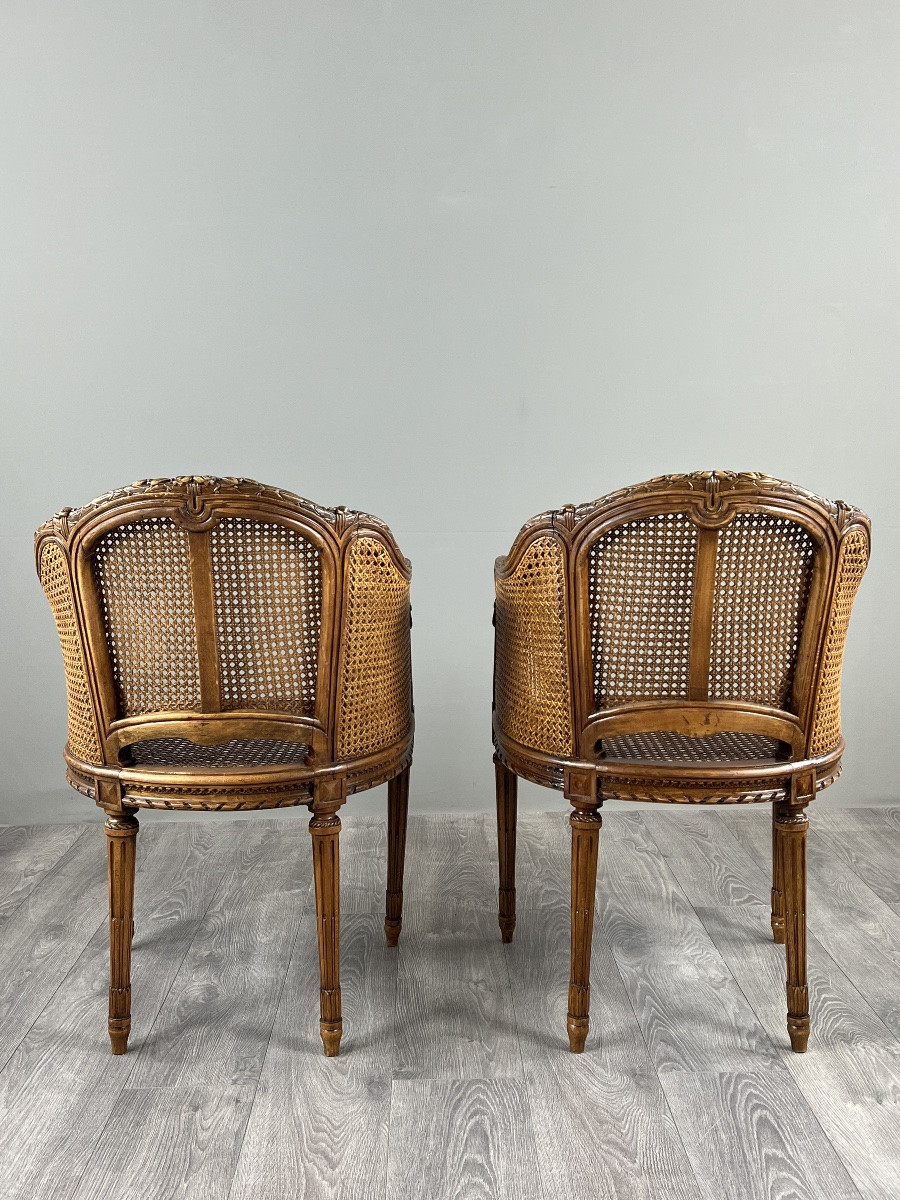 Paire de fauteuils cannés de style Louis XVI, XIXe siècle-photo-4