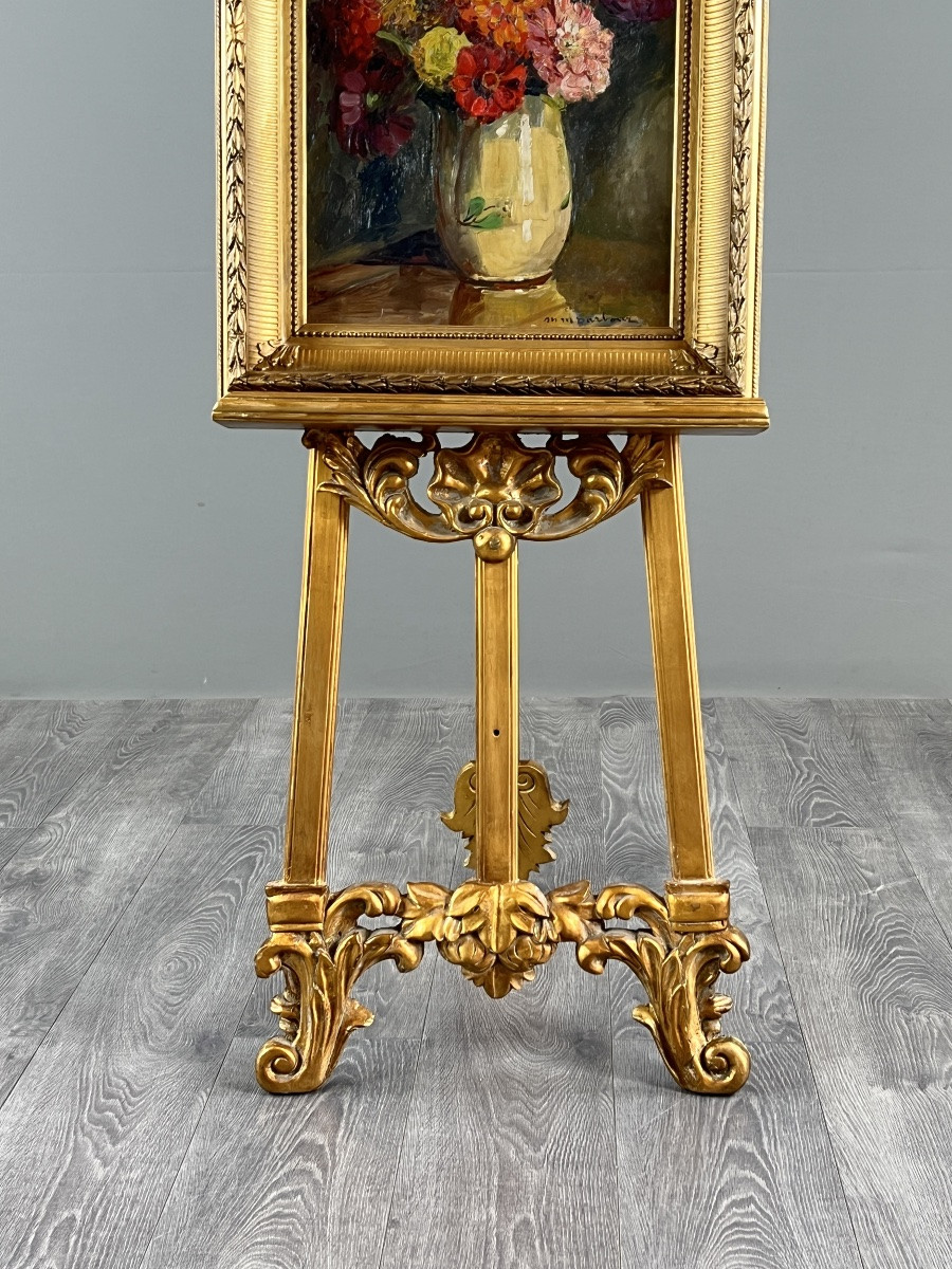 Large Carved And Gilded Wood Easel, Louis XV Style, 20th Century-photo-2