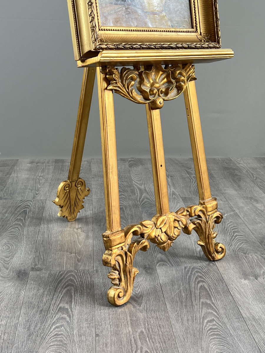 Large Carved And Gilded Wood Easel, Louis XV Style, 20th Century-photo-4