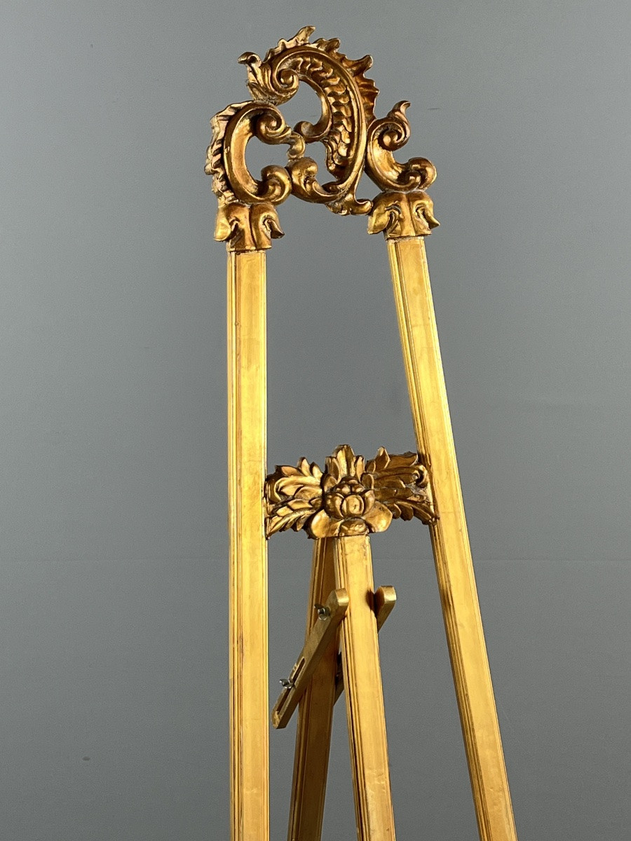 Large Carved And Gilded Wood Easel, Louis XV Style, 20th Century-photo-1