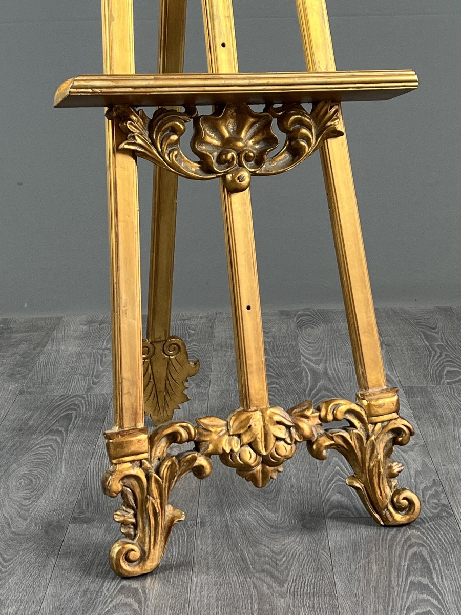 Large Carved And Gilded Wood Easel, Louis XV Style, 20th Century-photo-2