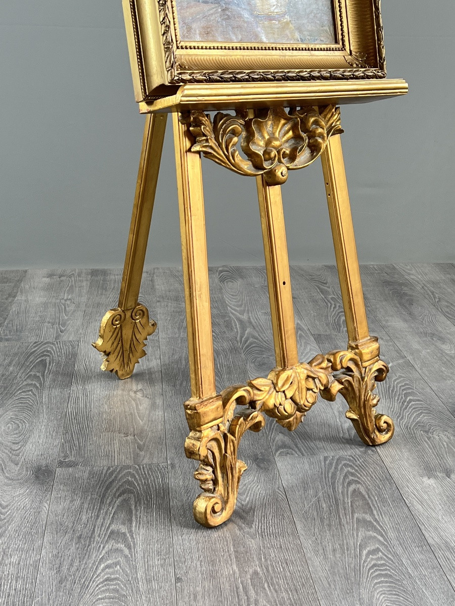 Large Carved And Gilded Wood Easel, Louis XV Style, 20th Century-photo-3