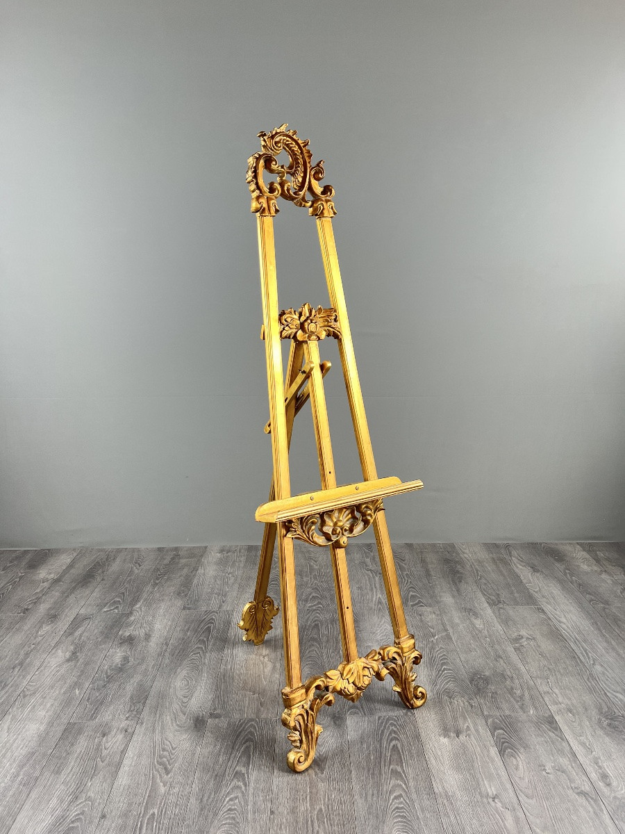 Large Carved And Gilded Wood Easel, Louis XV Style, 20th Century-photo-4
