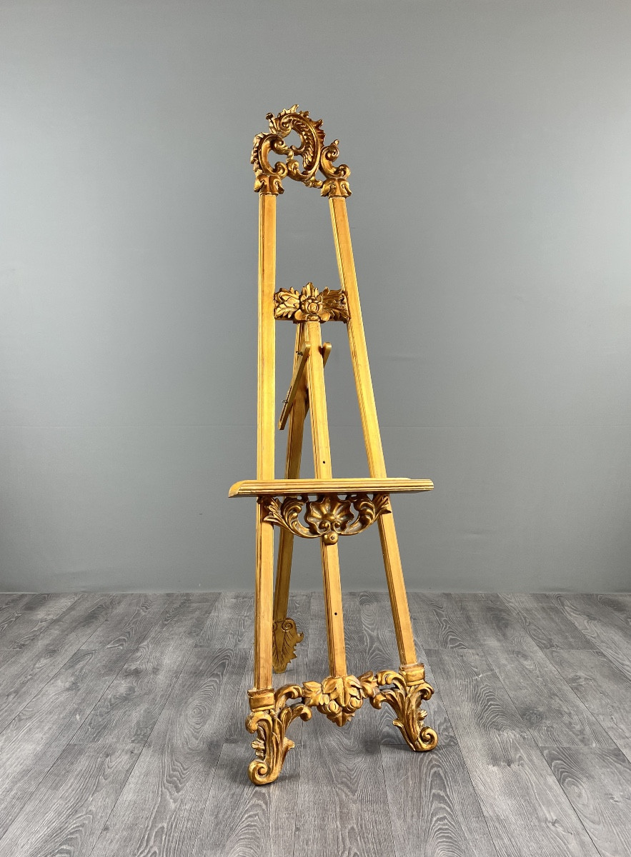 Large Carved And Gilded Wood Easel, Louis XV Style, 20th Century