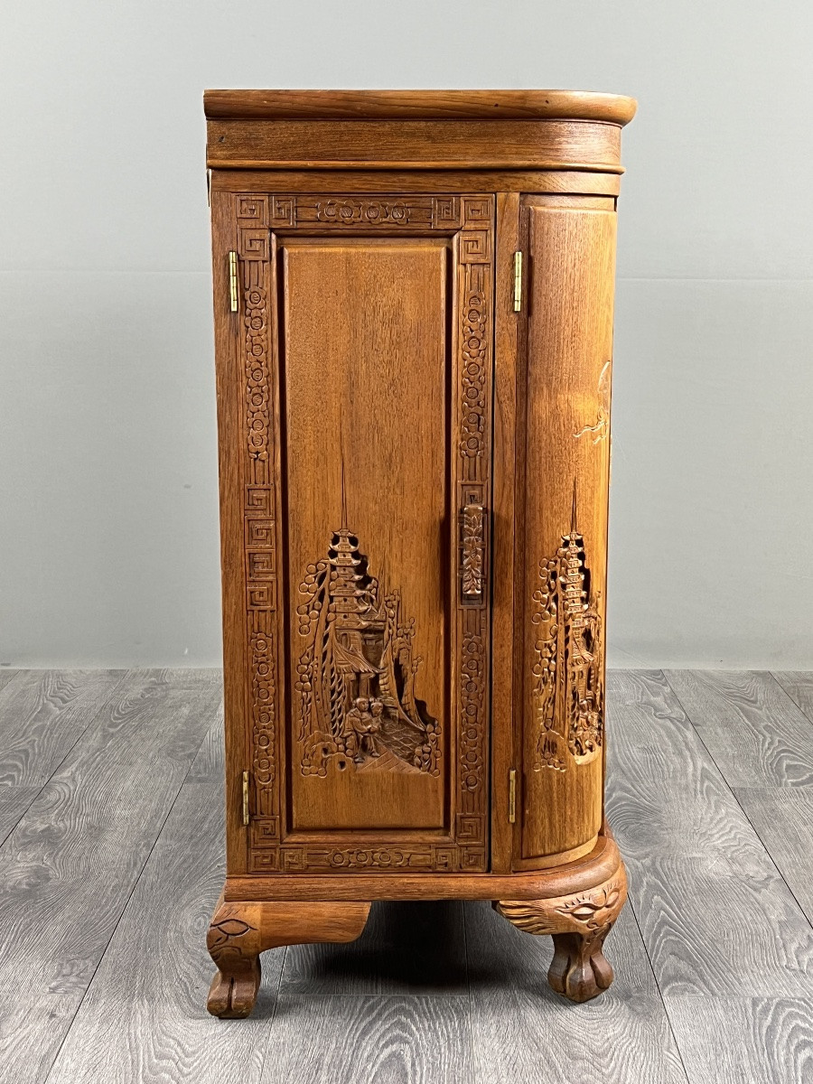 Carved Wood Bar Cabinet With Asian Decor, 20th Century-photo-2