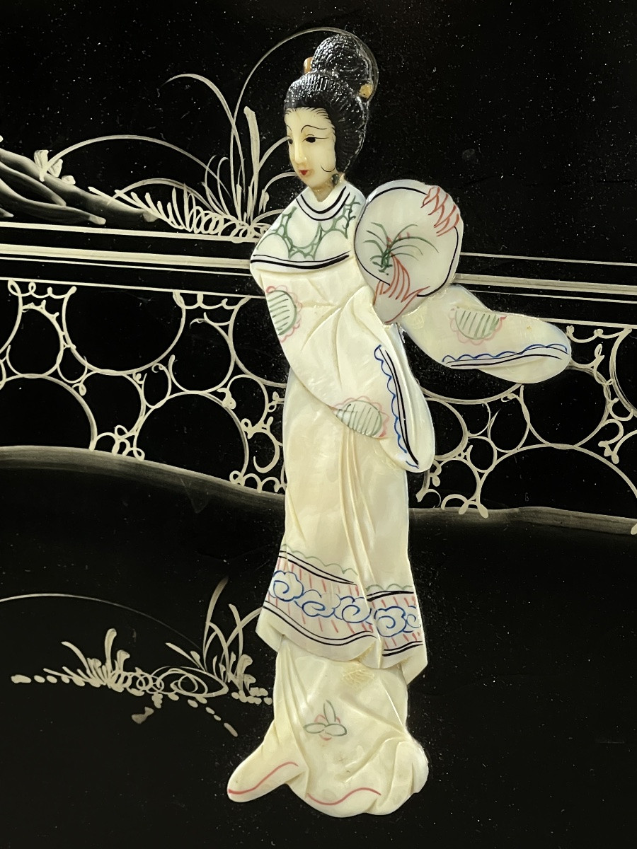 Meuble bar laqué noir à décor asiatique, XXe siècle-photo-4