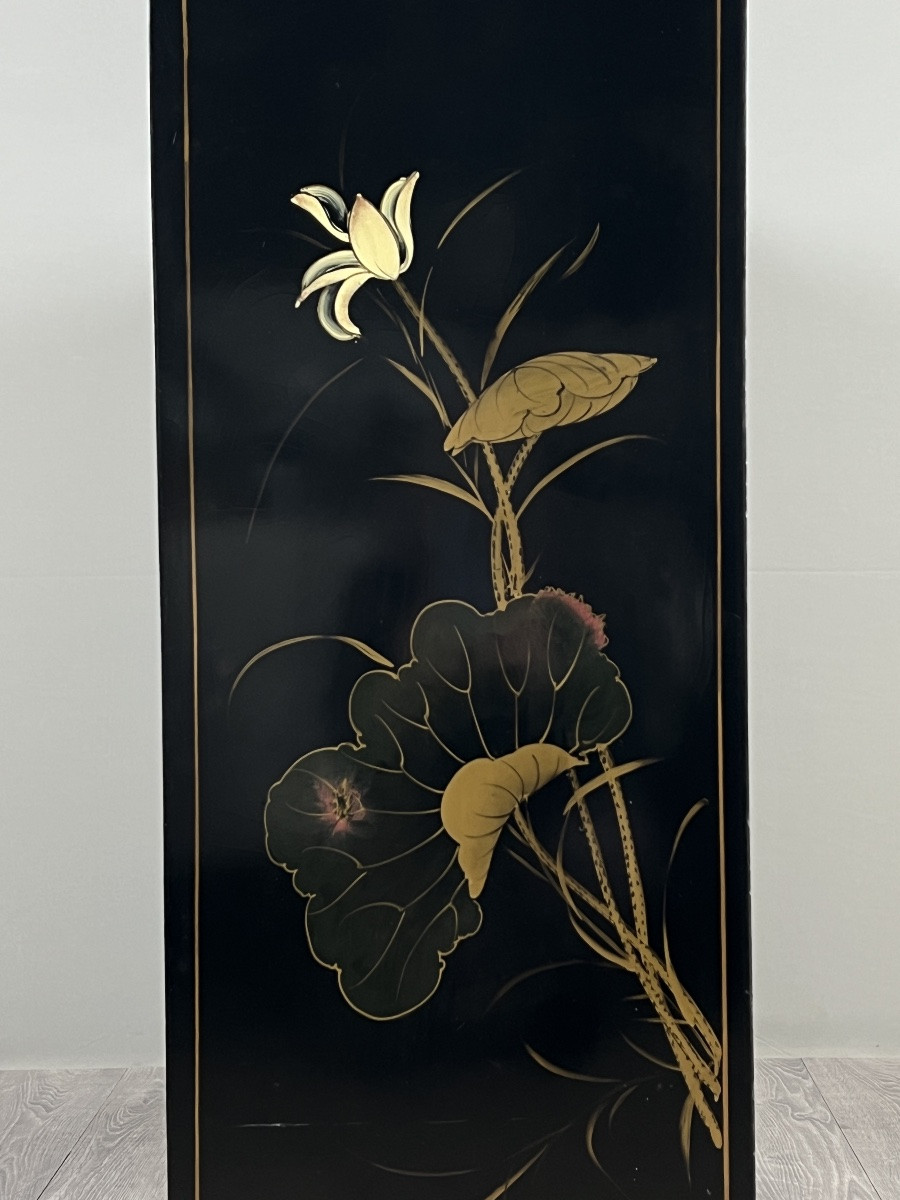 Meuble bar laqué noir à décor asiatique, XXe siècle-photo-2