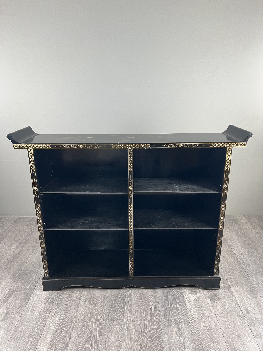 Meuble bar laqué noir à décor asiatique, XXe siècle-photo-5