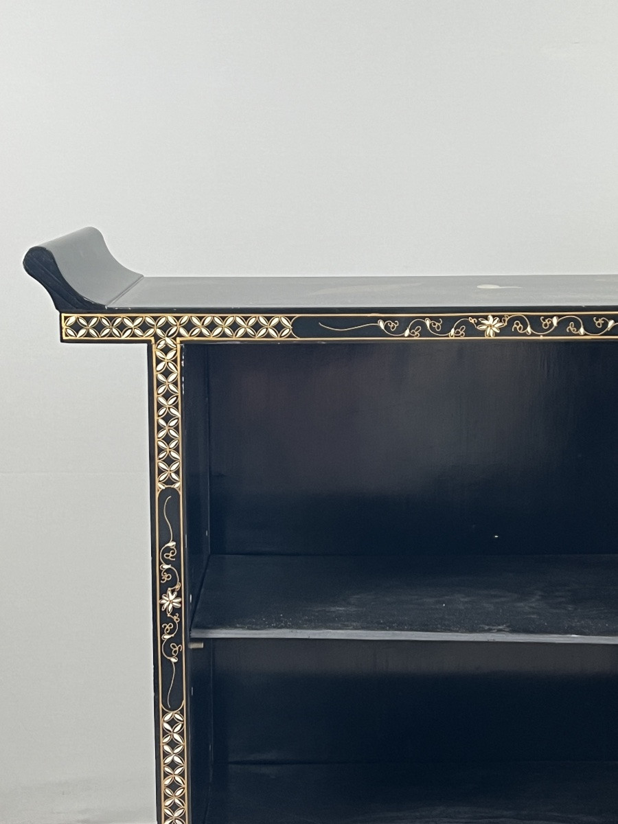 Meuble bar laqué noir à décor asiatique, XXe siècle-photo-6