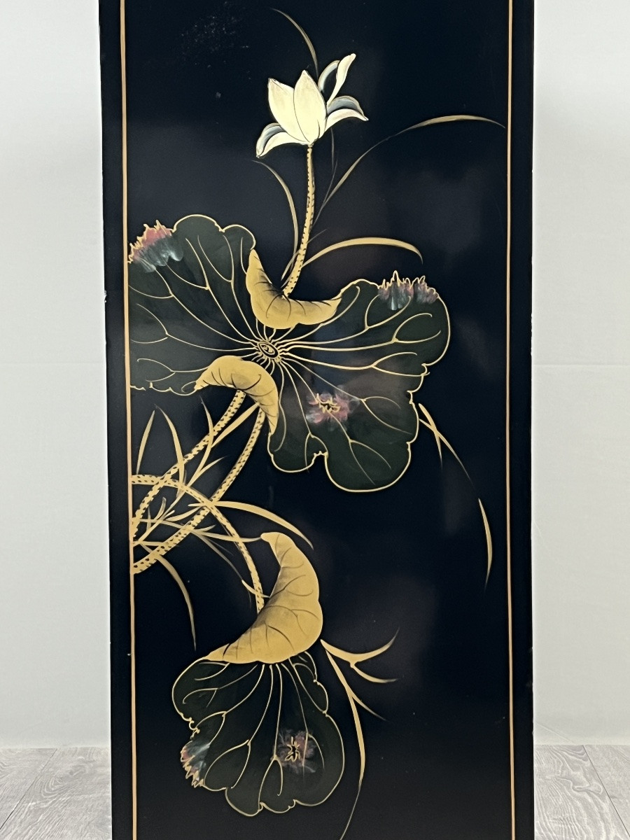 Meuble bar laqué noir à décor asiatique, XXe siècle-photo-7