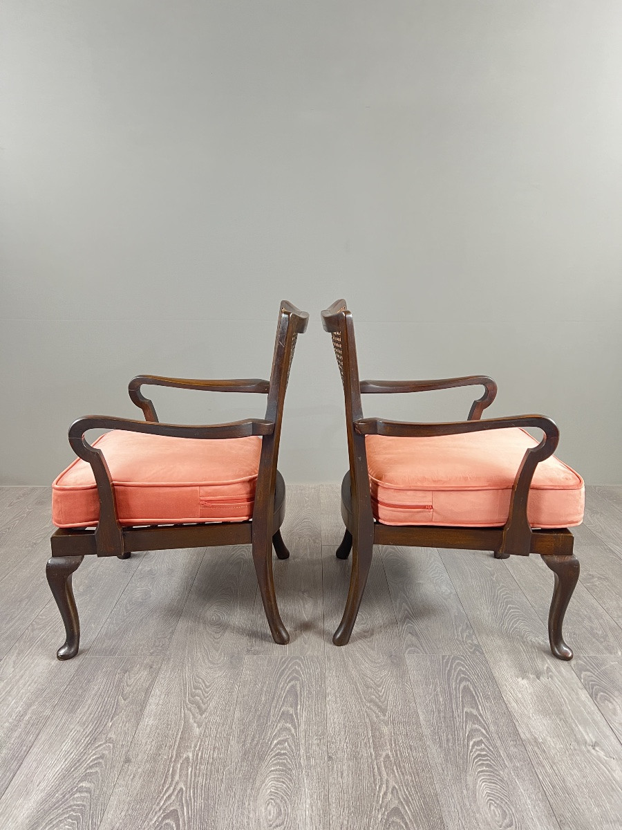 Pair Of Armchairs In Wood And Wickerwork, 20th Century-photo-3