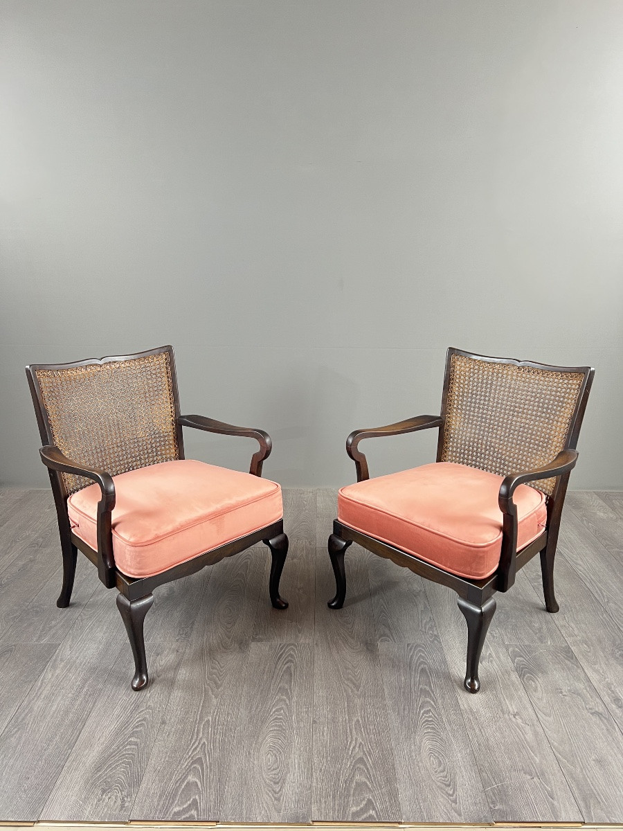 Pair Of Armchairs In Wood And Wickerwork, 20th Century-photo-1