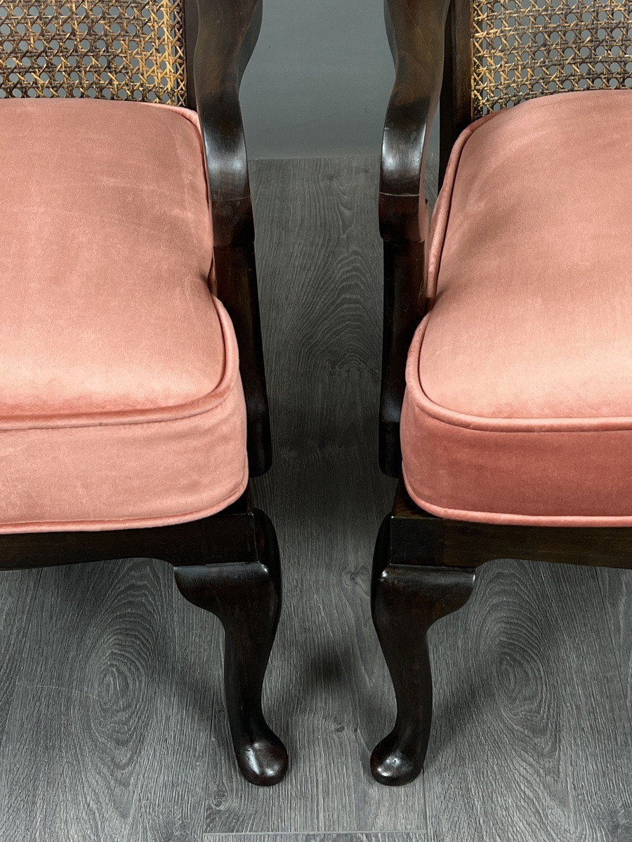 Pair Of Armchairs In Wood And Wickerwork, 20th Century-photo-5