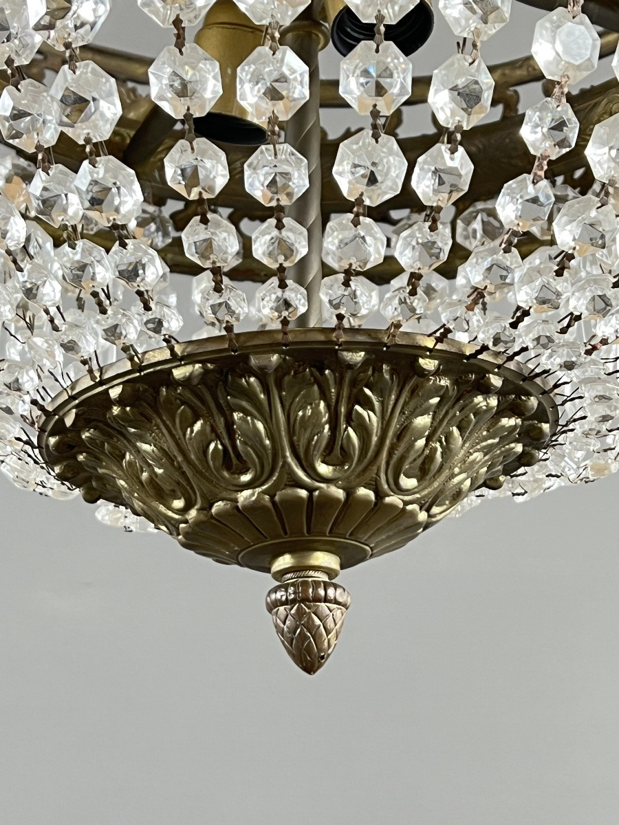 Empire Style Chandelier In Bronze And Crystal Pendants, Early 20th Century-photo-2