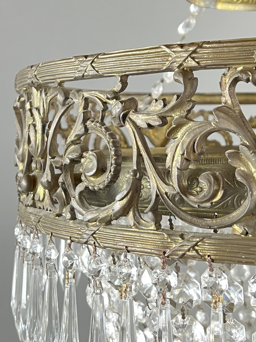 Empire Style Chandelier In Bronze And Crystal Pendants, Early 20th Century-photo-2
