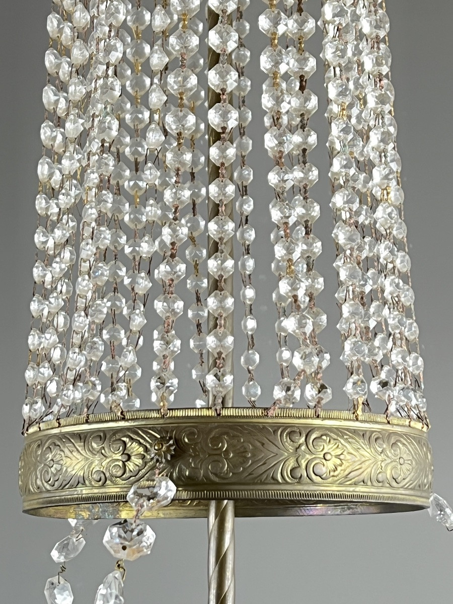 Empire Style Chandelier In Bronze And Crystal Pendants, Early 20th Century-photo-4