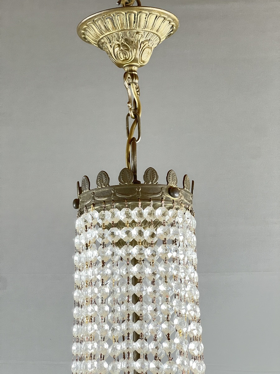 Empire Style Chandelier In Bronze And Crystal Pendants, Early 20th Century-photo-5
