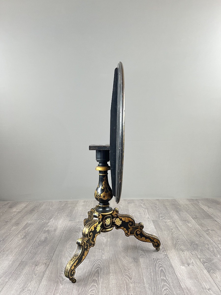 Japanese Folding Table Forming A Pedestal Table In Lacquered Wood And Gilded Decoration, 19th Century-photo-4